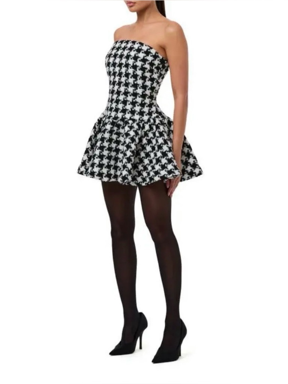 naked wardrobe Black & White Houndstooth Strapless Mini Dress - Picture 2 of 10
